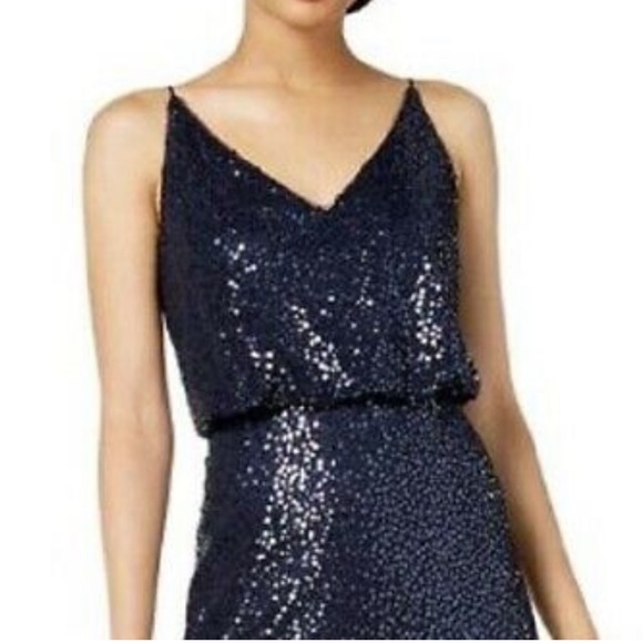 NWT Adrianna Papell Sequin Blouson dress gown in Midnight - Picture 2 of 8
